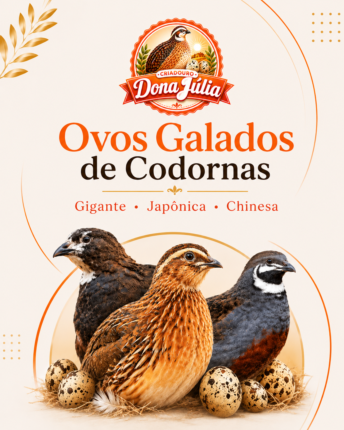 Ovos galados de codornas Gigante, Japônica e Chinesa do Criadouro Dona Júlia